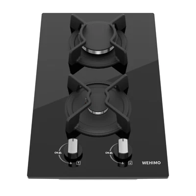 WEHIMO Einbau Gaskochfeld Glas Kochfeld Gaskocher 2 flammig Einbauherd Propan/H-Gas+Set