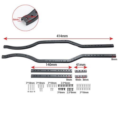 FLYXM Black Steel 6x6 Chassis Frame Rails For Axial SCX10 1/10 RC Car ...