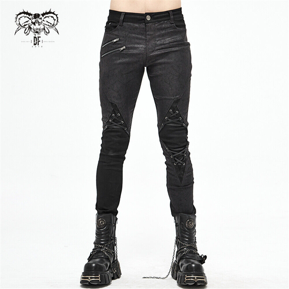 Punk Vendaje Rodilla Metálico Punk Rock Hombres Pantalones Cordón Decoración Pantalones