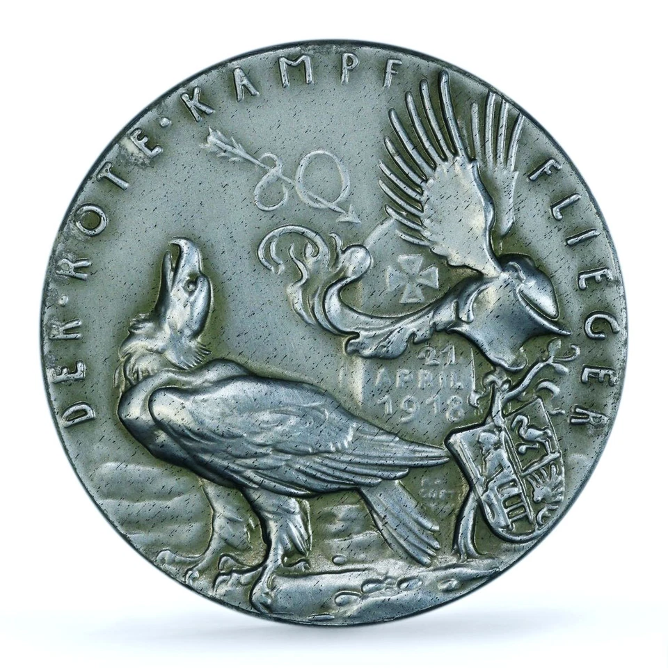 Germany Richthofen Red Baron Planes Aviation Matte SP62 PCGS zinc medal 1918 - Image 2 of 4