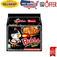 Intensely Spicy Buldak Chicken Ramen - 5 Pack of Chewy Stir-Fried Noodles