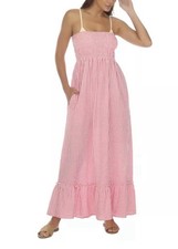 Raviya Women's Maxi Dress Cover-up, Pink /White Check Print Large, MSRP $54