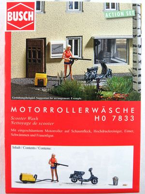 Busch 7833 ACTION SET ''Motorrollerwäsche'' mit Frauenfigur 1:87/H0 NEU/OVP