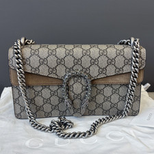 Gucci Dionysus MM Brown Canvas Silver Chain Crossbody Shoulder Bag with Dust Bag