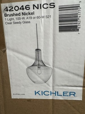 Kichler ''Everly'' Pendant Light Model# 42046NICS-Brushed Nickel w/ Seedy Glass