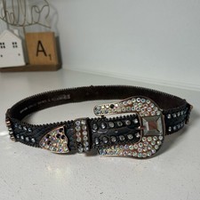 Nocona Western Rhinestone Belt Black Leather Size Small Cowgirl Bling