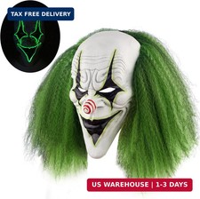 Scary Halloween Clown Mask with Green Hair for Adult Horror Evil Killer Joker Co