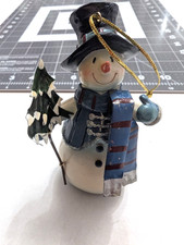 Snowman Christmas ornament Resin Wood Metal Fabric 5 inch frosted tree vtg
