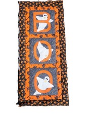 Handmade Halloween Quilted Wall Hanging Boo Ghosts Pumpkin Black Cat 39in x 17in
