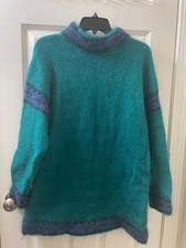 Vintage Chunky Sweater Mohair Blend Fuzzy Oversized ALEXANDER KNITWEAR TEAL