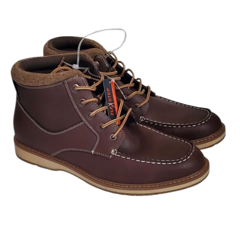 Flex Step Boots Mens 13M Brown Larry Lace Up Ankle Faux Leather Comfort Outdoors