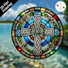 Celtic Knot Cross Acrylic Suncatcher Wall Art Decor Vibrant Anniversary Gift