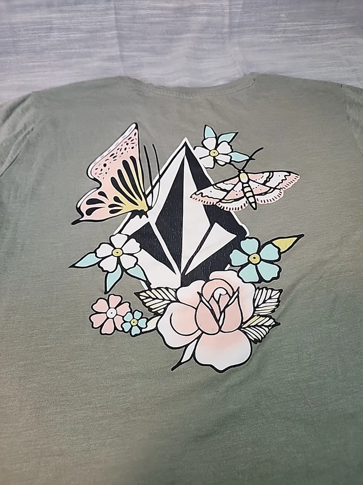 Girls Volcom Butterfly Stone Green Double Sided T-Shirt Size XL (15-16) Foto 2 de 4