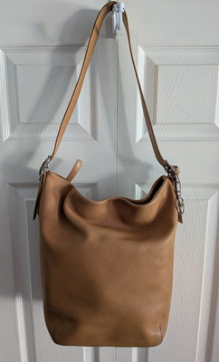 Vintage Coach #9151 British Tan Leather XL Duffle Feed Sac Bucket 