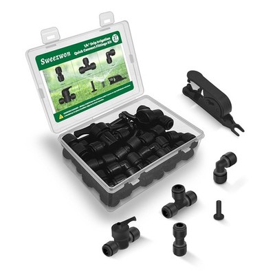 27Pcs 1/4'' Drip Irrigation Quick Connect Fittings Kit 6 Couplings 6 Tees