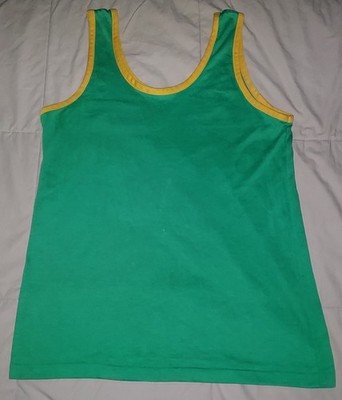 VTG 70s NICE WEAR TANK TOP LARGE GREEN YELLOW BLANK SINGLE STITCH 5050 80s SOLID