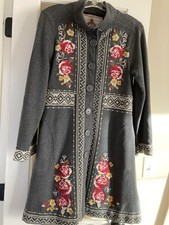 JOHNNY WAS JOY GRAY FLORAL COTTON EMBROIDERED CROSS STITCH BOHO COAT -M