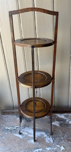 Vintage Oak Three Tier Folding Cake Stand - Picture 5 of 8