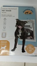 Hakuna Pets Deluxe Aluminum White Pet Med Door Pet Door with 2-Way Locking Panel