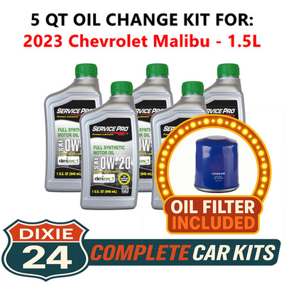 Fits: 2023 Chevrolet Malibu 1.5L 6,000 Mile Synthetic Oil & Filter Kit (0W-20)