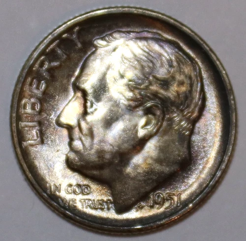 1951-S Roosevelt Dime - BU - Toned Obverse - #8546D