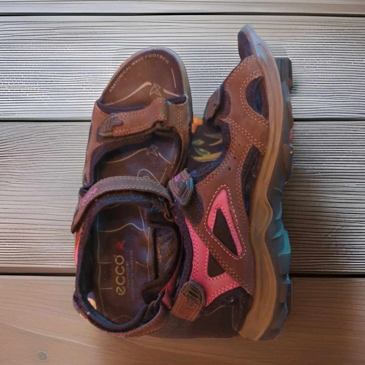 Sandali Ecco taglia 40 pelle marrone punta aperta