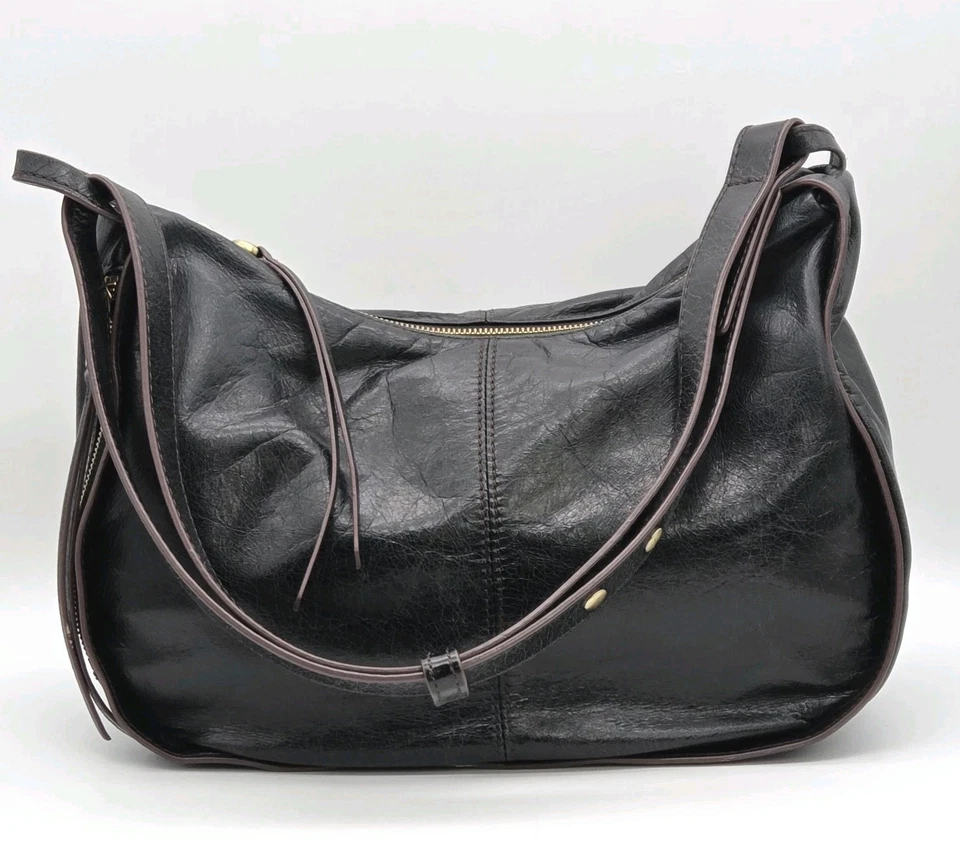 HOBO Arlet Purse Shoulder Bag Black Leather Zip Close Adj. Strap VTG 90s   - Image 2 of 4