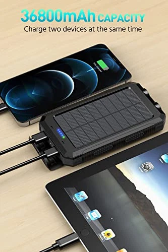 Power-Bank-Portable-Charger-Solar - 36800mAh Waterproof Portable Deep Black