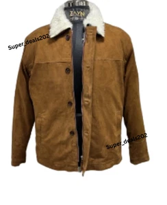Hommes en peau d'agneau RAF Aviator Suede Cuir Faux Fur Hiver Slim Pilot Brown Veste