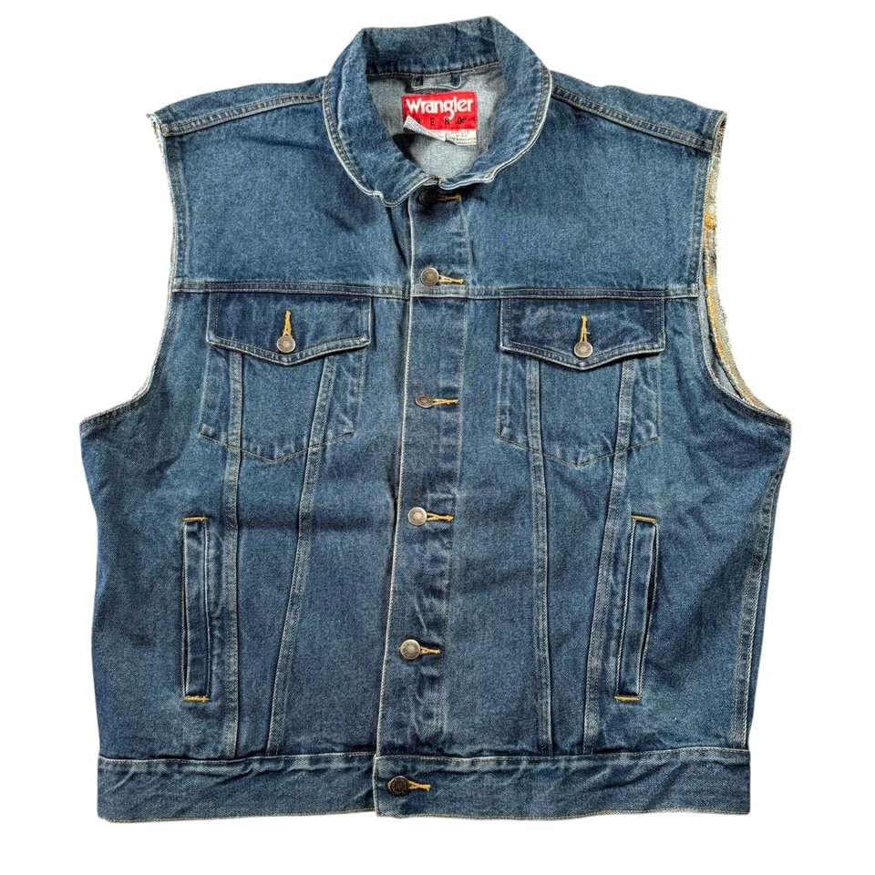 Wrangler Hero Mens L Denim Vest Blue Jean Gilet Classic Fit Workwear westerncore - Image 2 of 4