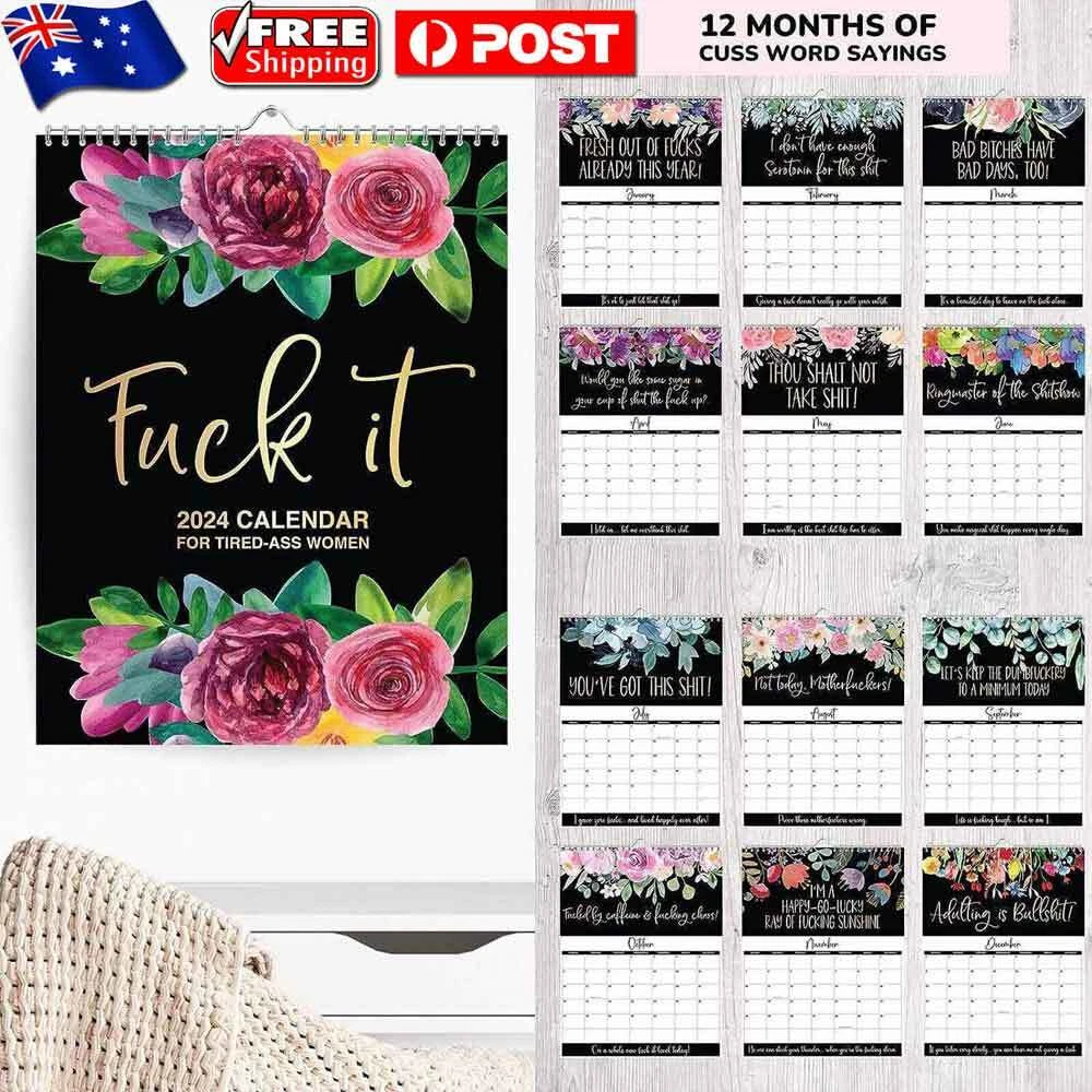 2024 Flower Wall Calendar for Tired-Ass Women,Fuck It Funny Monthly  Calendars QT | eBay