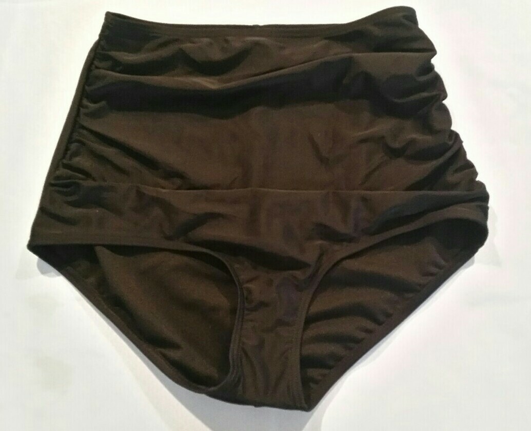 Cocoship Women's High Waisted Ruched Bikini Bottom Black Size M