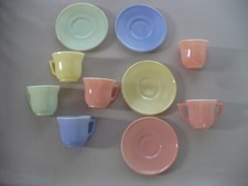 Vintage Hazel Atlas Pastel Child Cup  Saucer Dish Set w/Creamer  Sugar-Excell
