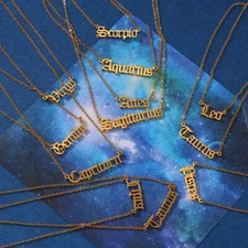 12 Constellation Gold Plated Necklace Zodiac Letters Stainless Steel Jewelry