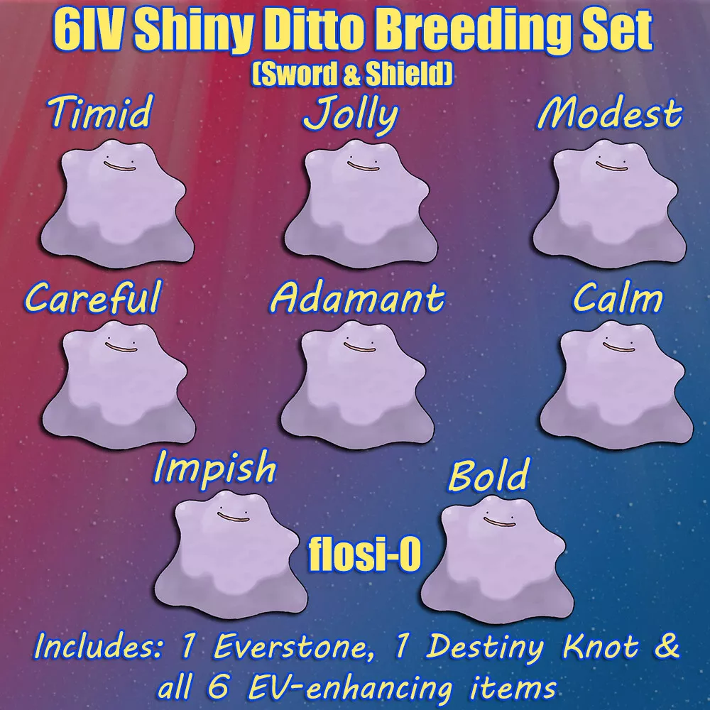 10 x Shiny 6IV Foreign Ditto - Masuda Breeding Pack - Natures: Modest Jolly  Adamant Timid Bold Impish Calm Careful Serious Hasty - Pokemon Sword,  Shield, Brilliant Diamond, Shining Pearl, Scarlet, and Violet - elymbmx