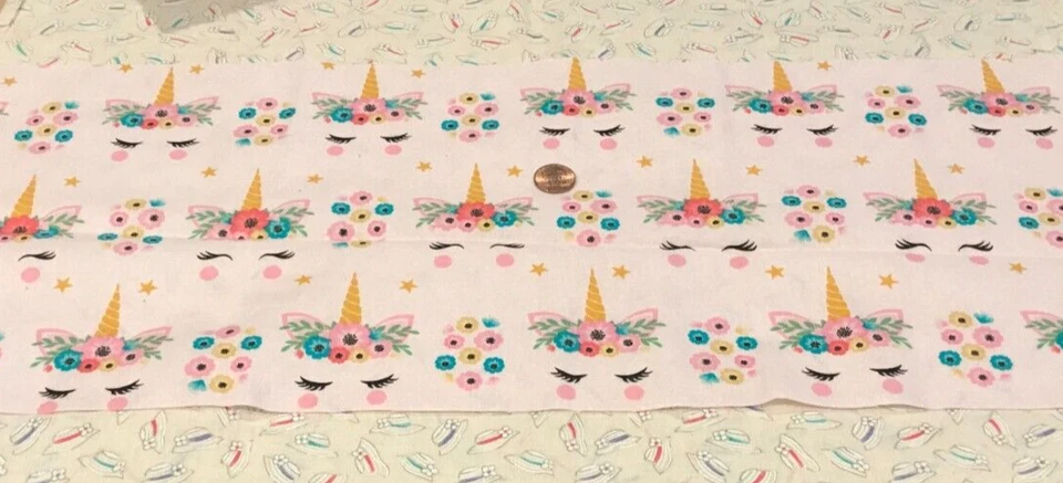 Unicorns* Flowers* Eyelashes & Stars* Pink* David Textiles *100% Cotton* 22"x 8" - Image 2 of 4