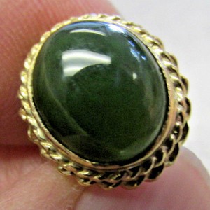 Beautiful Green Jade Tie Tack Pin in 14k Gold  Deep Green  No Reserve 