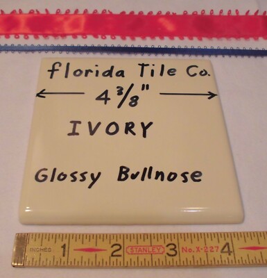 1 pc. Bullnose Ceramic Tiles *Ivory* 4-3/8''  Florida Tile Co.  New Glossy Mint