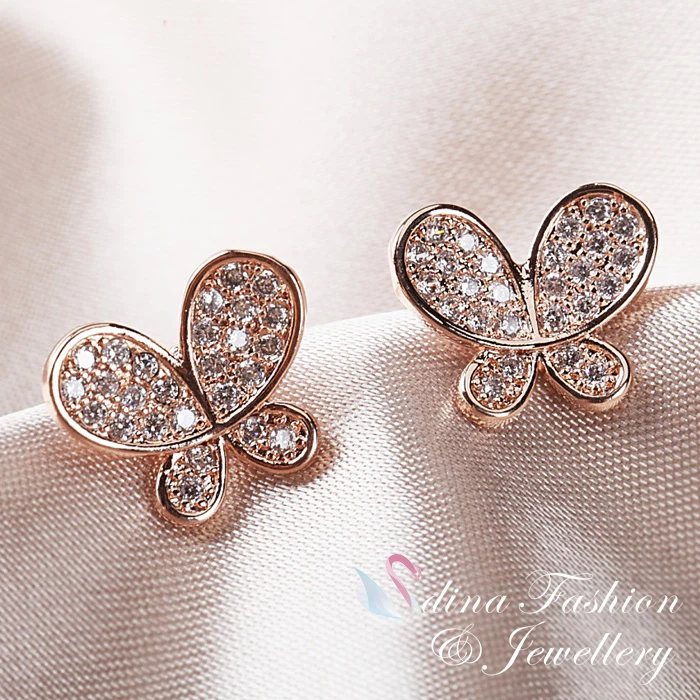 18K Rose Gold Filled Cubic Zirconia Delicate Butterfly Fashion Jewellery Set - Image 2 of 4