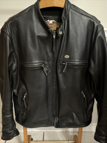 Harley Davidson Leather Jacket H-D Cafe Racer Sport Basic Rider USA Made Mens L