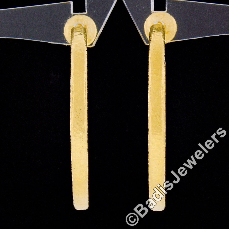 Pendientes de aro grandes Gurhan de oro amarillo macizo 35 mm 1,3" acabado martillado texturizado Foto 2 de 4