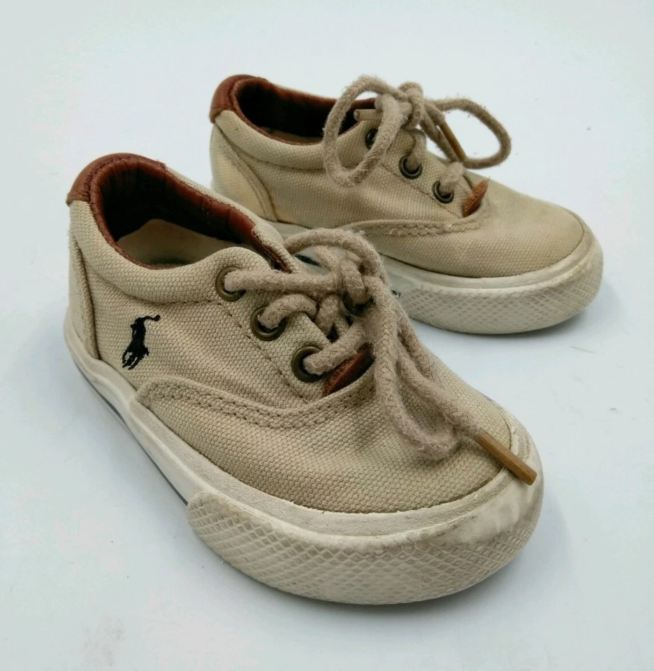 Zapatos de bebé POLO por Ralph Lauren talla 4 beige EE. UU. lona infantes niños POLO BEBÉ Foto 2 de 4