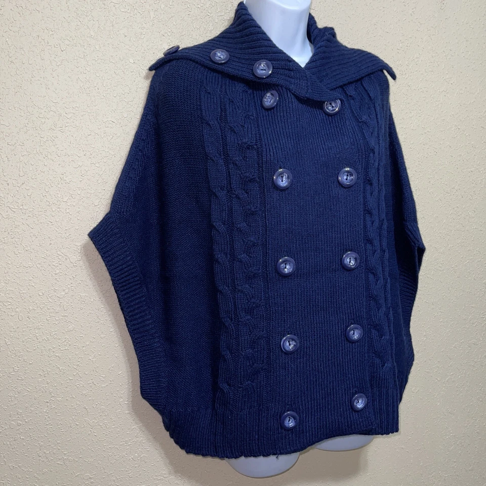 Cárdigan Vertigo Paris AZUL MARINO Doble Pecho Tejido Capa Talla L $160 Foto 3 de 4
