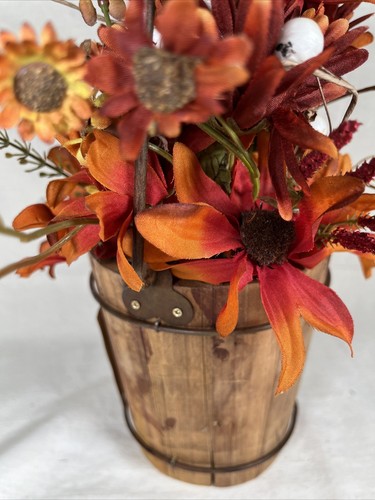 Fall Decor - Pumpkin Patty’s Wooden Bucket Filled Artificial Floral Display - Picture 16 of 21