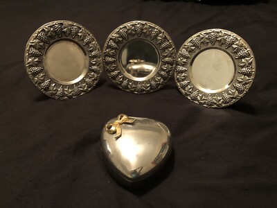 LOT of International Silver Company Silver Plated Heart Shaped Box with Plates.