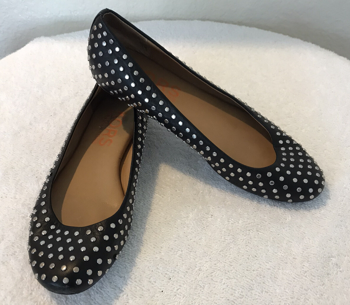 MICHAEL KORS Women's Flat Shoes Black Real Leather Silver Studs Size 6.5M thumbnail 8