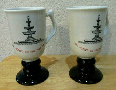 HALL THE COURT OF THE TWO SISTERS MUGS STONEWARE PEDESTAL CUPS SET OF 2