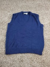 Vintage Lord Jeff Knit Sweater Vest Medium Mens Blue V-Neck Acrylic Wool 70s
