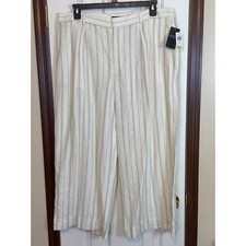 Lauren Ralph Lauren Wide Leg Cropped Pants Striped Pleated Size 18