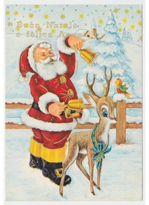 Auguri Immagini Babbo Natale.Babbo Natale Campane Cerbiatto Cartolina Vintage Natalizia Paese Innevato Auguri Ebay
